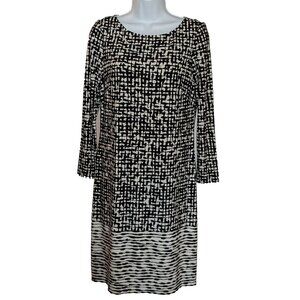 VINCE CAMUTO dress SIZE 6 STEATH LONG SLEEVES black on white 5% SPANDEX STUNNING